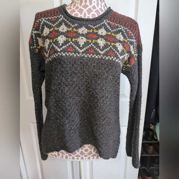 Royal Robbins Fair Isle Yoke Sweater Charcoal/Red M Cozy Wool Blend - Picture 1 of 7